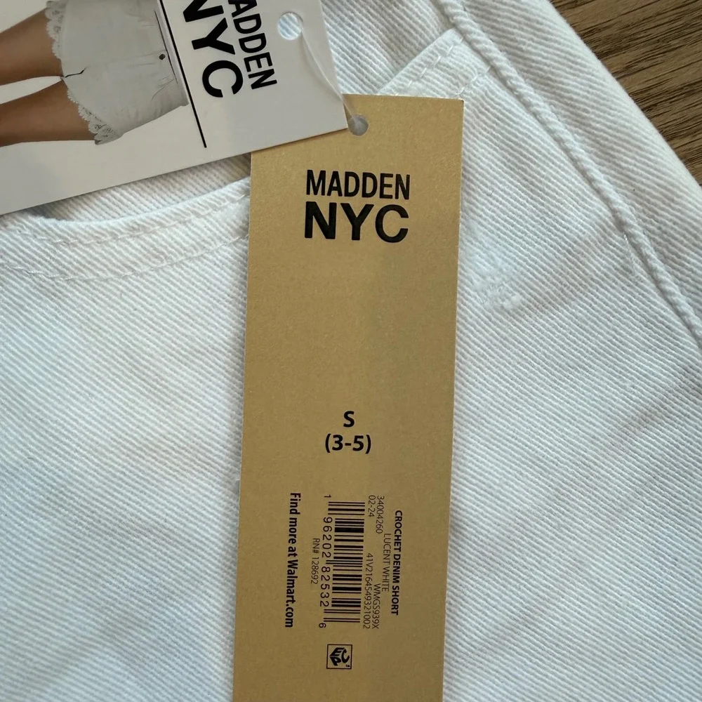Madden NYC Womens High Rise Crochet Lace Hem Denim Shorts White Distressed Small - Picture 5 of 8